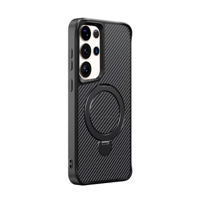 For Samsung Galaxy S25 Ultra 5G Carbon Fiber Texture 360 MagSafe Holder Phone Case(Black) - Galaxy S25 Ultra 5G Cases by buy2fix | Online Shopping UK | buy2fix