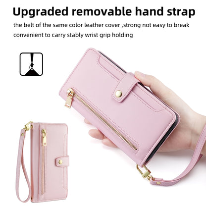 For Samsung Galaxy S25+ 5G Sheep Texture Cross-body Zipper Wallet Leather Phone Case(Pink) - Galaxy S25+ 5G Cases by buy2fix | Online Shopping UK | buy2fix