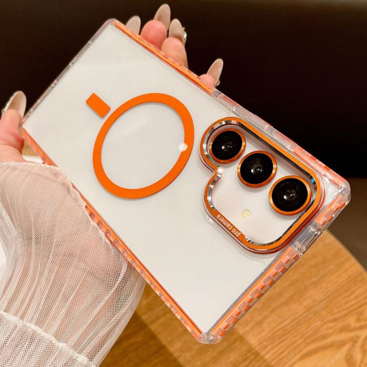 For Samsung Galaxy S25 5G Transparent MagSafe Phone Case with Lens Film(Orange) - Galaxy S25 5G Cases by buy2fix | Online Shopping UK | buy2fix