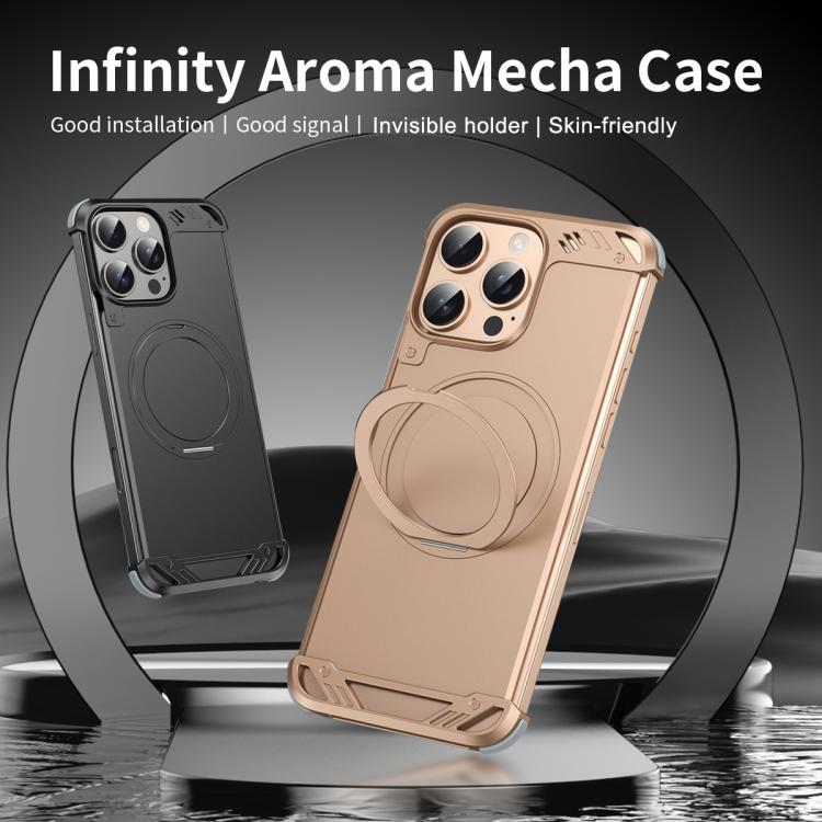 For iPhone 16 R-JUST RJ63-1 Frameless Aroma Mecha MagSafe Holder Phone Case(Black) - iPhone 16 Cases by R-JUST | Online Shopping UK | buy2fix