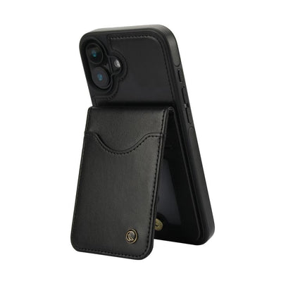 For iPhone 16 Plus AwQuer Vertical Flip Card Bag Holder Leather Phone Case(Black) - iPhone 16 Plus Cases by Awquer | Online Shopping UK | buy2fix