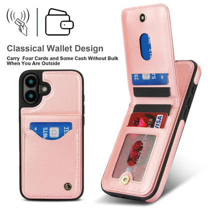 For iPhone 16 Plus AwQuer Vertical Flip Card Bag Holder Leather Phone Case(Rose Gold) - iPhone 16 Plus Cases by Awquer | Online Shopping UK | buy2fix