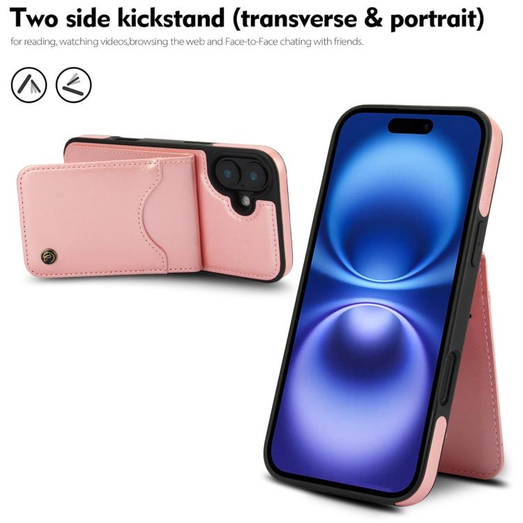 For iPhone 16 Plus AwQuer Vertical Flip Card Bag Holder Leather Phone Case(Rose Gold) - iPhone 16 Plus Cases by Awquer | Online Shopping UK | buy2fix