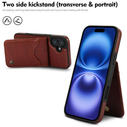 For iPhone 16 Plus AwQuer Vertical Flip Card Bag Holder Leather Phone Case(Brown) - iPhone 16 Plus Cases by Awquer | Online Shopping UK | buy2fix