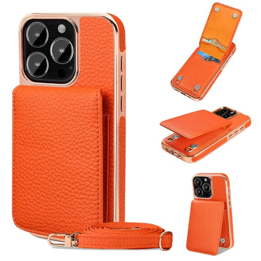 For iPhone 16 Pro VIETAO Litchi Texture Wallet PU Phone Case with Lanyard(Orange) - iPhone 16 Pro Cases by VIETAO | Online Shopping UK | buy2fix