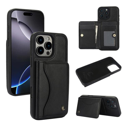 For iPhone 16 Pro Max AwQuer Horizontal Flip Card Bag Holder Leather Phone Case(Black) - iPhone 16 Pro Max Cases by Awquer | Online Shopping UK | buy2fix