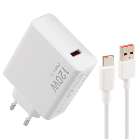 120W USB Fast Charger with 1m USB to Type-C Cable, Plug Type:EU Plug(White) - USB Charger by buy2fix | Online Shopping UK | buy2fix