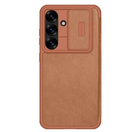 For Samsung Galaxy S25 5G NILLKIN QIN Series Pro Sliding Camera Cover Design Leather Phone Case(Brown) - Galaxy S25 5G Cases by NILLKIN | Online Shopping UK | buy2fix