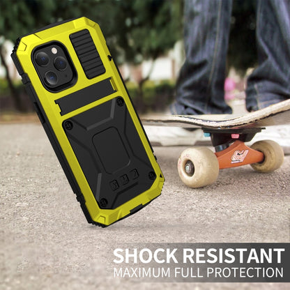 For iPhone 12 mini R-JUST Shockproof Waterproof Dust-proof Metal + Silicone Protective Case with Holder (Yellow) - iPhone 12 mini Cases by R-JUST | Online Shopping UK | buy2fix