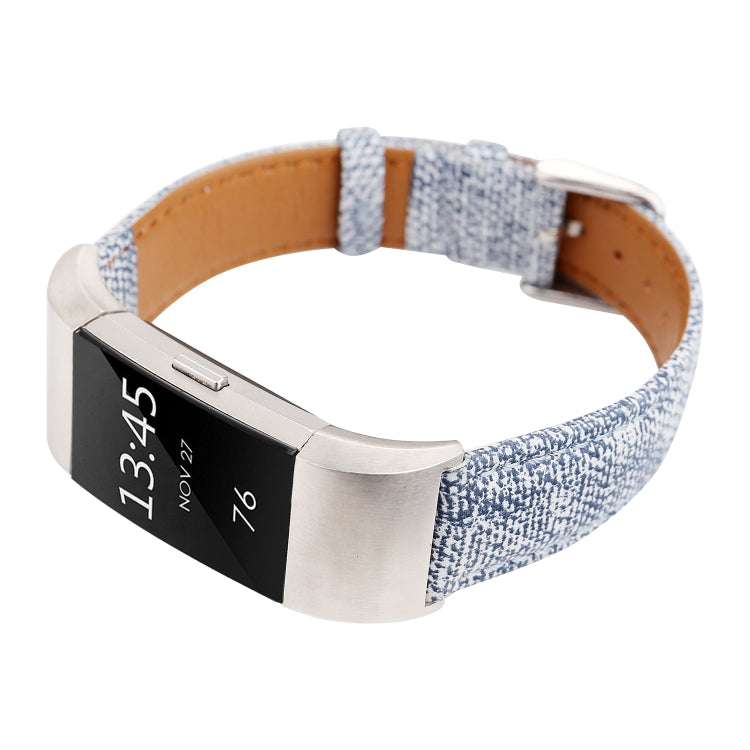 For Fitbit Charge 2 Cowboy Texture Leather Watch Band(Light Blue) - Watch Bands by buy2fix | Online Shopping UK | buy2fix