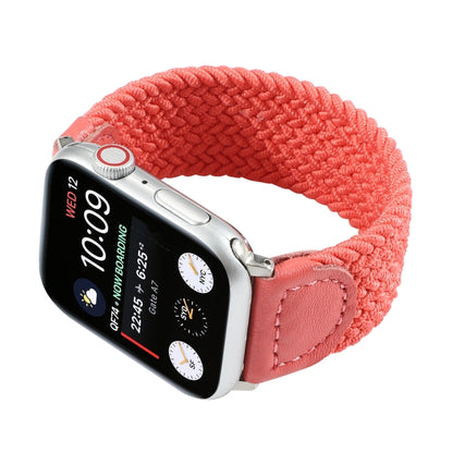 Nylon + Leather Braided Watch Band For Apple Watch Ultra 49mm&Watch Ultra 2 49mm / Series 9&8&7 45mm / SE 3&SE 2&6&SE&5&4 44mm / 3&2&1 42mm, Size:L(Rose Red) - Watch Bands by buy2fix | Online Shopping UK | buy2fix