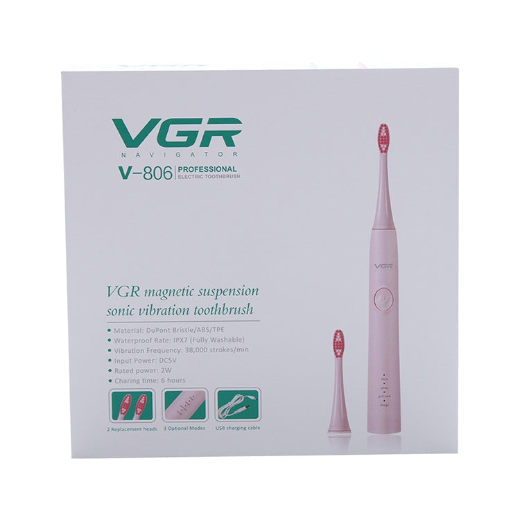 VGR V-806 IPX7 USB Magnetic Suspension Sonic Shock Toothbrush with Nemory Function (Pink) - Toothbrushes by VGR | Online Shopping UK | buy2fix