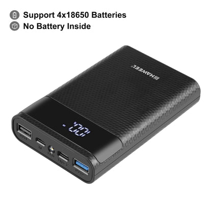 HAWEEL DIY 4x 18650 Battery (Not Included) 12000mAh Dual-way QC Charger Power Bank Shell Box with 2x USB Output & Display,  Support QC 2.0 / QC 3.0 / FCP / SFCP /  AFC / MTK / BC 1.2 / PD(Black) - Power Bank Box by HAWEEL | Online Shopping UK | buy2fix