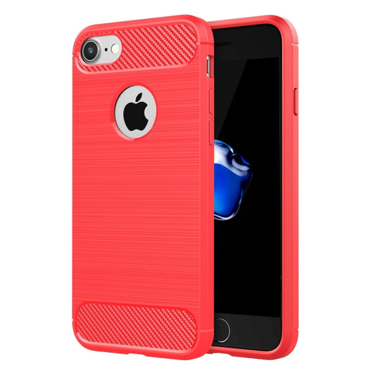 For  iPhone 8 & 7  Brushed Texture Fiber TPU Rugged Armor Protective Case(Red) - More iPhone Cases by buy2fix | Online Shopping UK | buy2fix