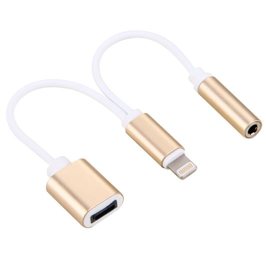 10cm 8 Pin Female & 3.5mm Audio Female to 8 Pin Male Charger&#160;Adapter Cable, Support All IOS Systems(Gold) - Earphone Adapter by buy2fix | Online Shopping UK | buy2fix