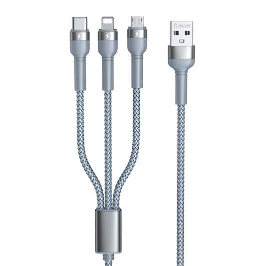 REMAX RC-124th Jany Series 3.1A 3 in 1 USB to Type-C + 8 Pin + Micro USB Charging Cable, Cable Length: 1.2m(Silver) - Multifunction Cable by REMAX | Online Shopping UK | buy2fix