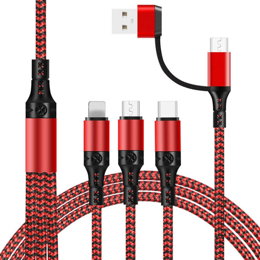 5 in 1 3A USB + USB-C / Type-C to 8 Pin + Micro USB + USB-C / Type-C Interface Two-color Braided Fast Charging Data Cable, Cable Length: 1.2m (Red) - Multifunction Cable by buy2fix | Online Shopping UK | buy2fix
