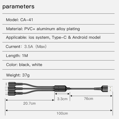 Yesido CA41 3.5A USB to 8 Pin + Micro USB + USB-C / Type-C Charging Cable, Length: 1m(White) - Multifunction Cable by Yesido | Online Shopping UK | buy2fix