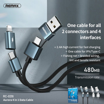 REMAX RC-020t 2.4A Aurora Series 4 in 1 8 Pin + USB +2 x Type-C Data Snyc Charging Cable, Cable Length: 1m(Black) - Multifunction Cable by REMAX | Online Shopping UK | buy2fix