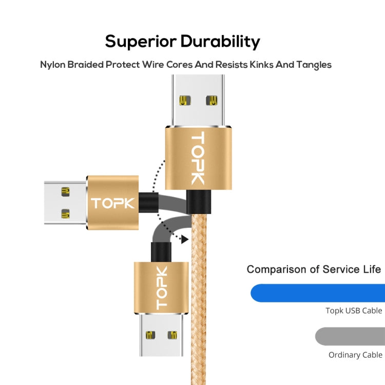 TOPK AM23 1m 2.4A Max USB to 8 Pin Nylon Braided Magnetic Charging Cable with LED Indicator(Gold) - Charging Cable & Head by TOPK | Online Shopping UK | buy2fix