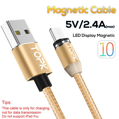 TOPK AM23 1m 2.4A Max USB to 8 Pin Nylon Braided Magnetic Charging Cable with LED Indicator(Gold) - Charging Cable & Head by TOPK | Online Shopping UK | buy2fix