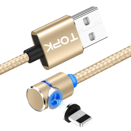 TOPK AM30 1m 2.4A Max USB to 8 Pin 90 Degree Elbow Magnetic Charging Cable with LED Indicator(Gold) - Charging Cable & Head by TOPK | Online Shopping UK | buy2fix