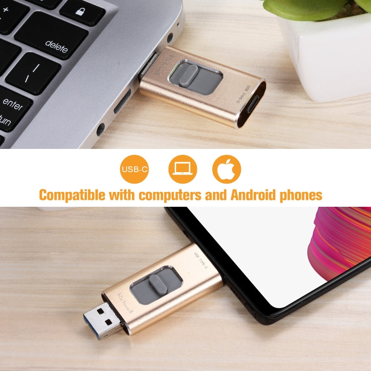 Richwell 3 in 1 32G Type-C + 8 Pin + USB 3.0 Metal Push-pull Flash Disk with OTG Function(Silver) - U Disk & Card Reader by Richwell | Online Shopping UK | buy2fix