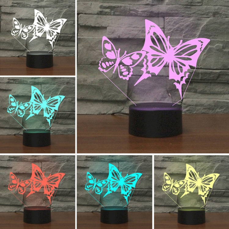 Two Butterflies Shape 3D Colorful LED Vision Light Table Lamp, Charging Touch Version - Novelty Lighting by buy2fix | Online Shopping UK | buy2fix