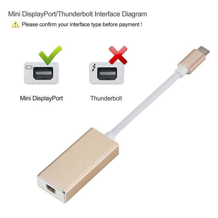 USB-C / Type-C 3.1 Male to Mini DP Female HD Converter, Length: 12cm(Gold) - Cable & Adapter by buy2fix | Online Shopping UK | buy2fix