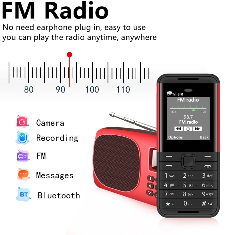 SERVO BM5310 Mini Mobile Phone, English Key, 1.33 inch, MTK6261D, 21 Keys, Support Bluetooth, FM, Magic Sound, Auto Call Record, GSM, Triple SIM (Black Red) - SERVO by SERVO | Online Shopping UK | buy2fix