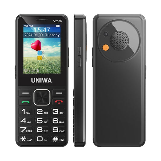 UNIWA V2000 Elder Keypad Phone, 2.4 inch Unisoc T107, 1700mAh Battery, LED Flashlight, SOS, Network: 4G, EU Plug (Black) - UNIWA by UNIWA | Online Shopping UK | buy2fix