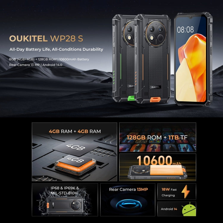 Oukitel WP28 S IP68/IP69K Rugged Phone, 4GB+128GB, Fingerprint, 6.52 inch Unisoc T606 Octa-core, NFC, OTG, Network: 4G (Grey) - OUKITEL by OUKITEL | Online Shopping UK | buy2fix