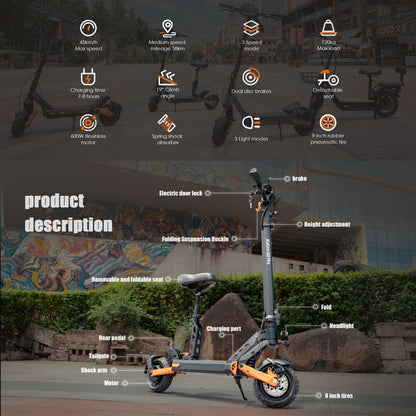 Kukirin G2 Pro 600W Three-speed Folding Electric Offroad Scooter with 9 inch Tires & LCD Display(Black) - Electric Scooters by Kukirin | Online Shopping UK | buy2fix