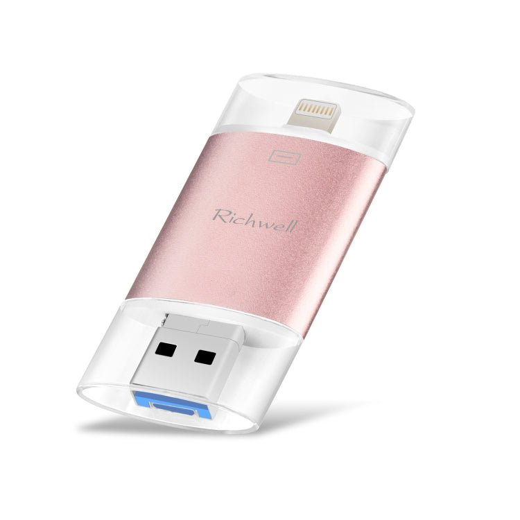 Richwell 3 in 1 32G Type-C + 8 Pin + USB 3.0 Metal Double Cover Push-pull Flash Disk with OTG Function(Rose Gold) - U Disk & Card Reader by Richwell | Online Shopping UK | buy2fix