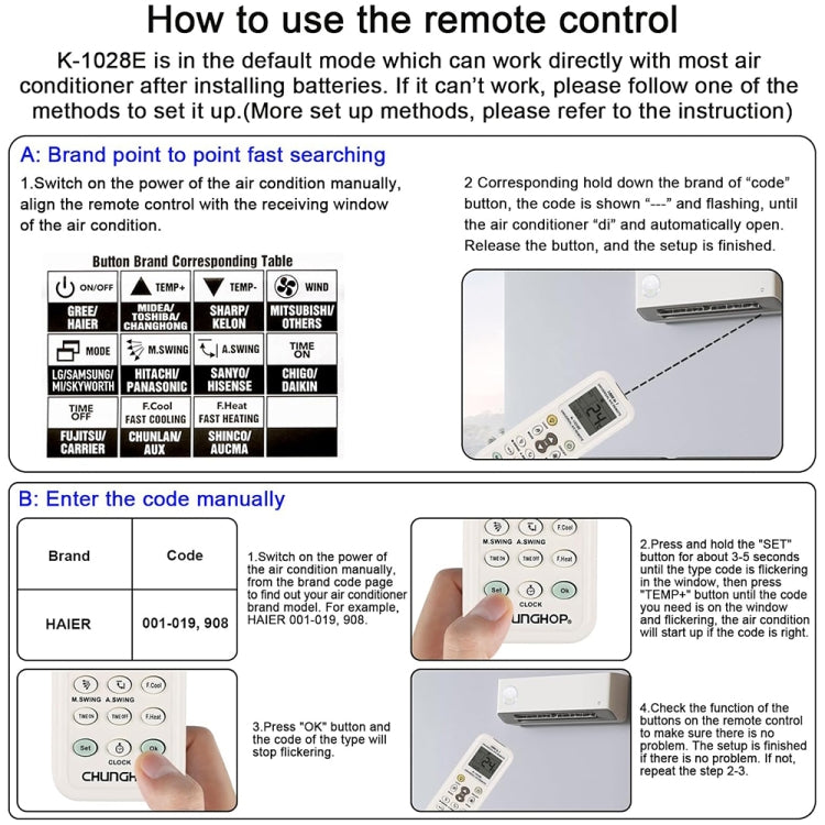 Chunghop K-1028E 1000 in 1 Universal A/C Remote Controller with Flashlight(White) - Air-Conditioner by CHUNGHOP | Online Shopping UK | buy2fix