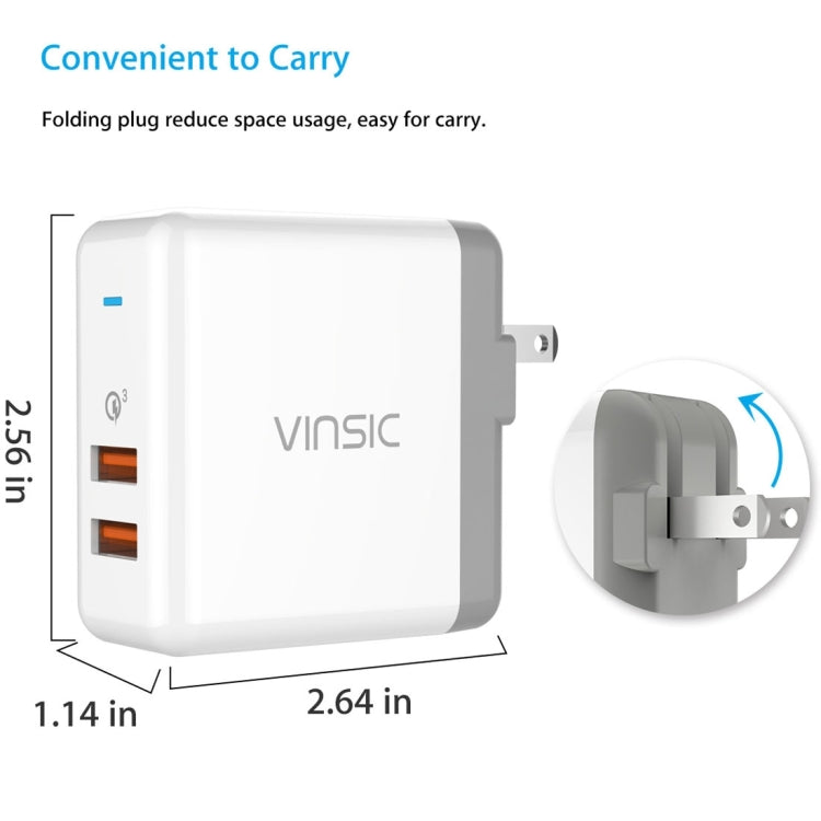 Vinsic 36W Portable Dual-Port Quick Charger 3.0 Dual-Port USB Wall Charger Travel Adapter, For iPhone/iPad, Galaxy S7/S6/Edge/Plus, Mi5 etc, US Plug - USB Charger by VINSIC | Online Shopping UK | buy2fix