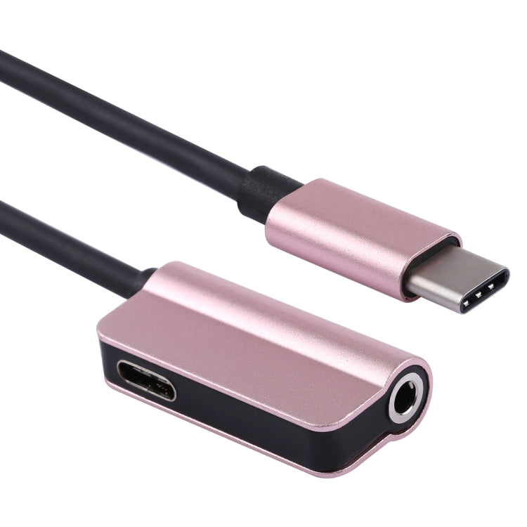 2 in 1 Cable Fast Charge Type-C Male to Type-C Female + 3.5mm Female Jack Headphone Adapter Converter, Supports Audio and Charging, Length: 12cm(Rose Gold) - Type-C Adapter by buy2fix | Online Shopping UK | buy2fix