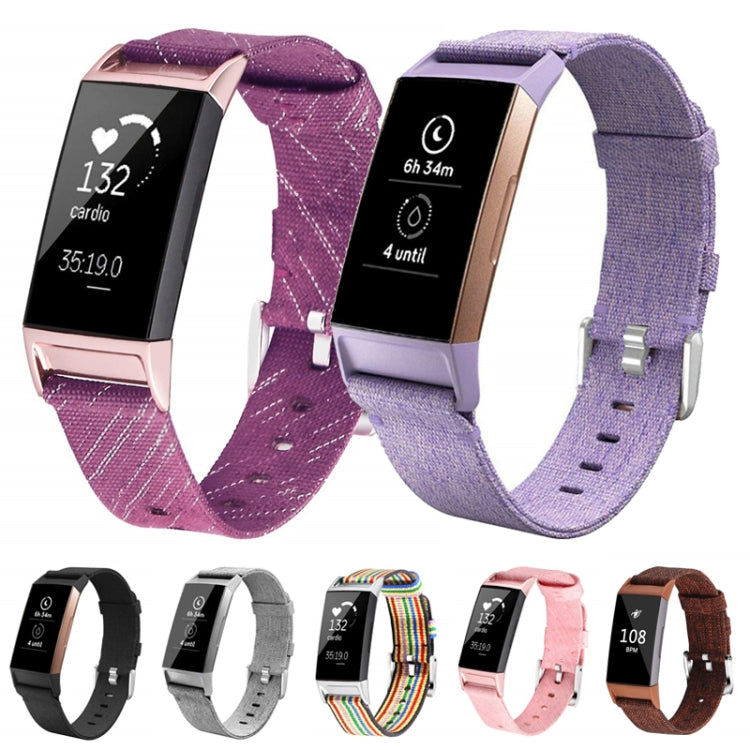 For Fitbit Charge 3 Watch Nylon Canvas Strap Plastic Connector Length: 21cm(Brown) - Watch Bands by buy2fix | Online Shopping UK | buy2fix