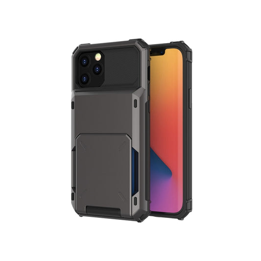 For iPhone 12 / 12 Pro Scratch-Resistant Shockproof Heavy Duty Rugged Armor Protective Case with Card Solt(Dark Grey) - iPhone 12 / 12 Pro Cases by buy2fix | Online Shopping UK | buy2fix