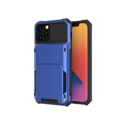 For iPhone 12 Pro Max Scratch-Resistant Shockproof Heavy Duty Rugged Armor Protective Case with Card Solt(Blue) - iPhone 12 Pro Max Cases by buy2fix | Online Shopping UK | buy2fix