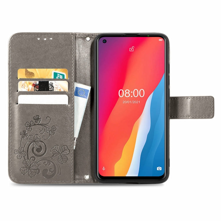 For Ulefone Note 11 Plus Four-leaf Clasp Embossed Buckle Mobile Phone Protection Leather Case with Lanyard & Card Slot & Wallet & Bracket Function(Gray) - Ulefone Cases by buy2fix | Online Shopping UK | buy2fix