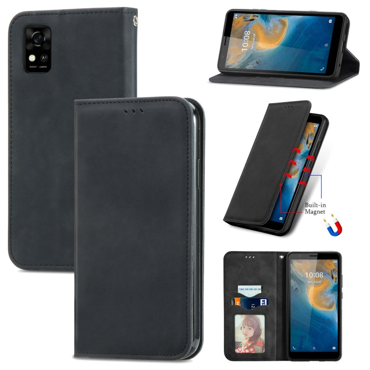 For ZTE Blade A31 Retro Skin Feel Magnetic Horizontal Flip Leather Phone Case(Black) - ZTE Cases by buy2fix | Online Shopping UK | buy2fix