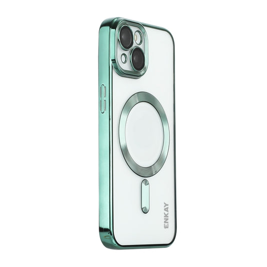 For iPhone 14 Plus ENKAY Electroplated MagSafe Shockproof TPU Phone Case with Lens Film(Green) - iPhone 14 Plus Cases by ENKAY | Online Shopping UK | buy2fix