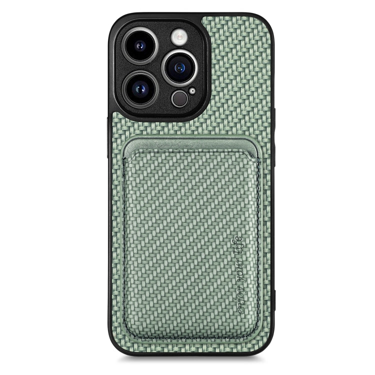 For iPhone 13 Pro Carbon Fiber Leather Card Magsafe Magnetic Phone Case(Green) - iPhone 13 Pro Cases by buy2fix | Online Shopping UK | buy2fix