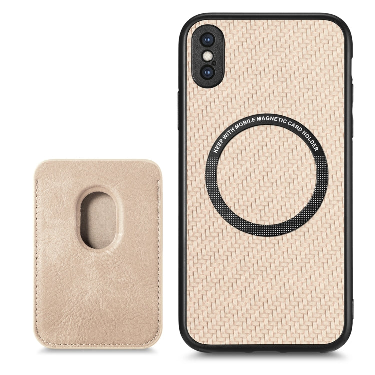 For iPhone X / XS Carbon Fiber Leather Card Magsafe Magnetic Phone Case(Khaki) - More iPhone Cases by buy2fix | Online Shopping UK | buy2fix