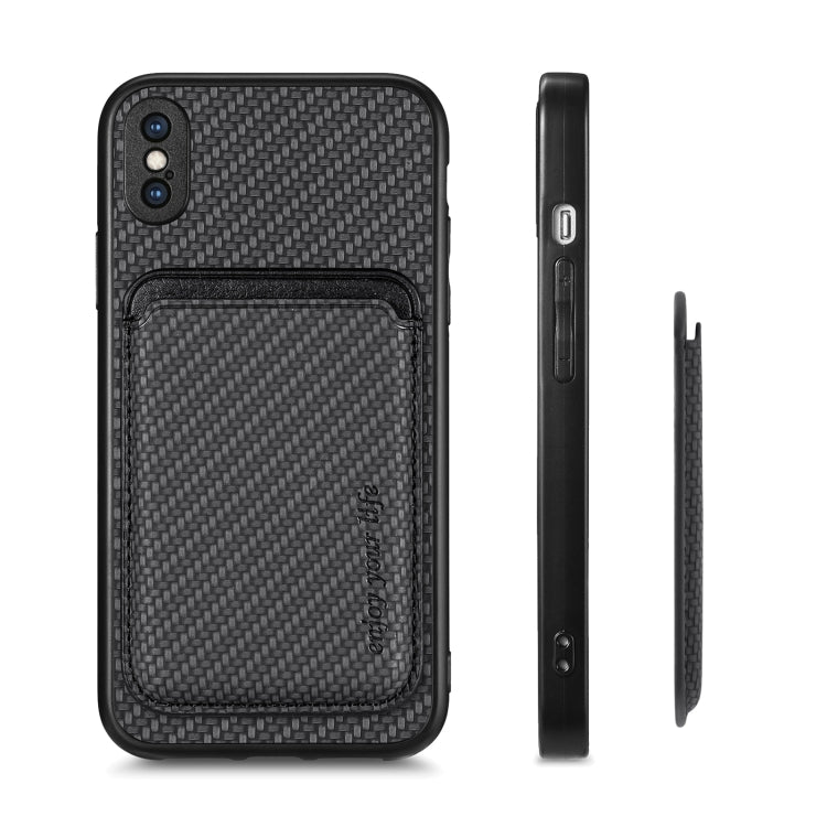 For iPhone XS Max Carbon Fiber Leather Card Magsafe Magnetic Phone Case(Black) - More iPhone Cases by buy2fix | Online Shopping UK | buy2fix