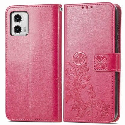 For Motorola Moto G73 Four-leaf Clasp Embossed Buckle Leather Phone Case(Magenta) - Motorola Cases by buy2fix | Online Shopping UK | buy2fix