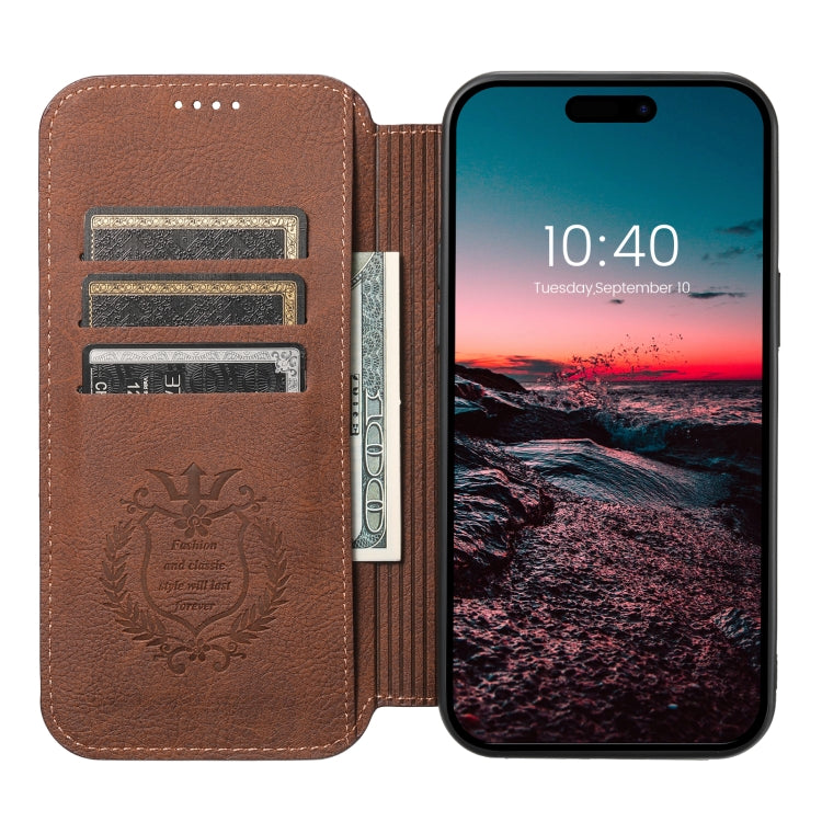 For iPhone 14 Plus Suteni J06 Retro Matte Litchi Texture Leather Magnetic Magsafe Phone Case(Brown) - iPhone 14 Plus Cases by Suteni | Online Shopping UK | buy2fix