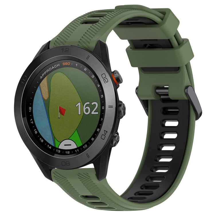 For Garmin Approach S60 Sports Two-Color Silicone Watch Band(Army Green+Black) - Watch Bands by buy2fix | Online Shopping UK | buy2fix