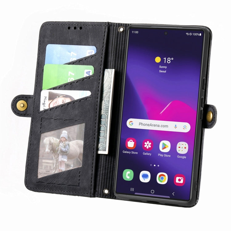 For Samsung Galaxy S24 Ultra 5G Geometric Zipper Wallet Side Buckle Leather Phone Case(Black) - Galaxy S24 Ultra 5G Cases by buy2fix | Online Shopping UK | buy2fix